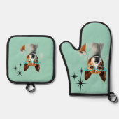 Basenji Dog Mitte des Jahrhunderts Ofenhandschuh & Topflappen-Set (Vorderseite)