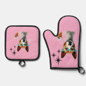 Basenji Dog Mitte des Jahrhunderts Ofenhandschuh & Topflappen-Set (Vorderseite)