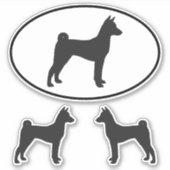 Basenji Dog Rasse Silhouette Vinyl Sticker Set (Vorderseite)