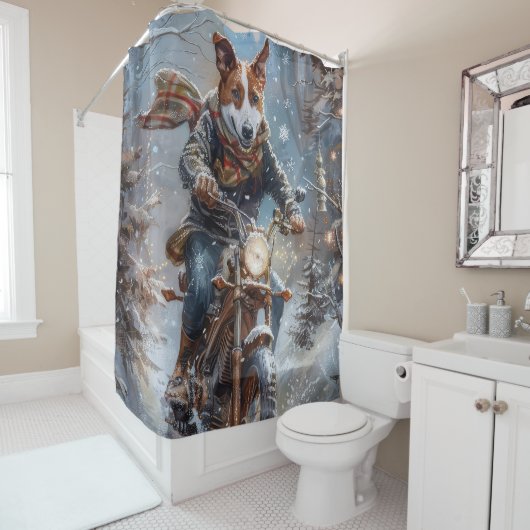 Basenji Dog Riding Motorrad Weihnachten Duschvorhang (Beispiel)