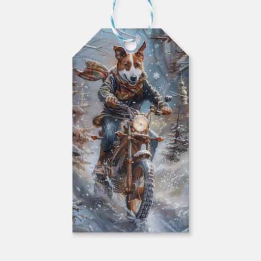 Basenji Dog Riding Motorrad Weihnachten Geschenkanhänger (Vorderseite)
