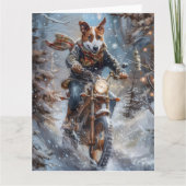 Basenji Dog Riding Motorrad Weihnachten Karte (Vorderseite)