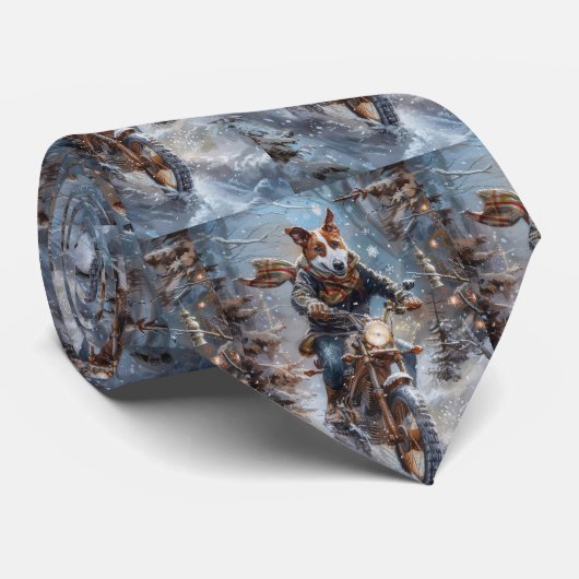 Basenji Dog Riding Motorrad Weihnachten Krawatte (Gerollt)