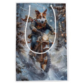 Basenji Dog Riding Motorrad Weihnachten Mittlere Geschenktüte (Vorderseite)