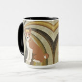 Basenji Dog Rot und Weiß auf wirbelndem Hintergrun Tasse (Vorderseite Links)