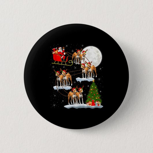 Basenji Dog Santa Sleigh Flying Funny Magical Chri Button (Vorderseite)