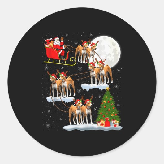 Basenji Dog Santa Sleigh Flying Funny Magical Chri Runder Aufkleber (Vorderseite)