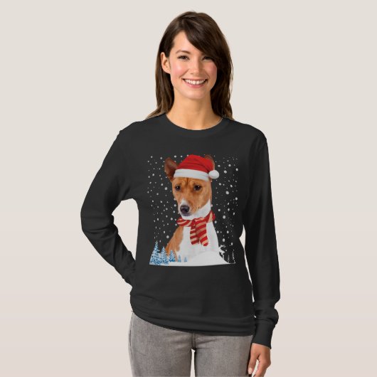 Basenji Dog Ugly Christmas Sweater Weihnachtsmannm T-Shirt (Vorne ganz)