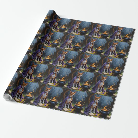 Basenji Dog Whimsical Halloween Malerei Geschenkpapier (Ungerollt)
