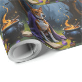 Basenji Dog Whimsical Halloween Malerei Geschenkpapier (Rolleneckpunkt)