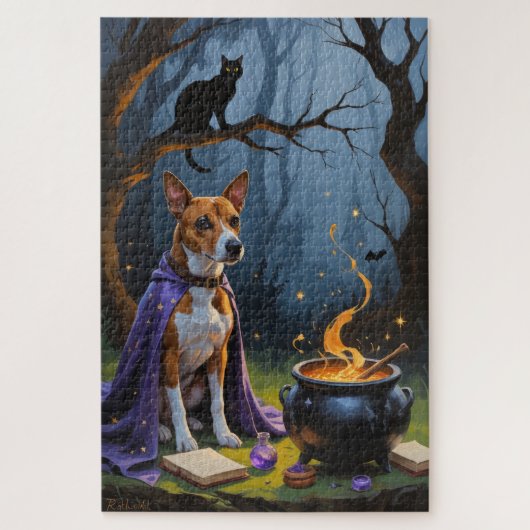Basenji Dog Whimsical Halloween Malerei Puzzle (Vertikal)
