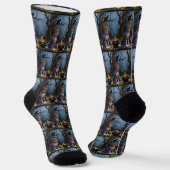 Basenji Dog Whimsical Halloween Malerei Socken (Gewinkelt)