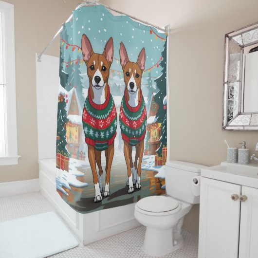 Basenji Dogs Christmas Snow Holiday Duschvorhang (Beispiel)
