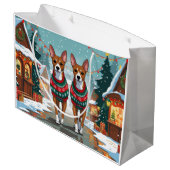 Basenji Dogs Christmas Snow Holiday  Große Geschenktüte (Rückseite Schrägansicht)