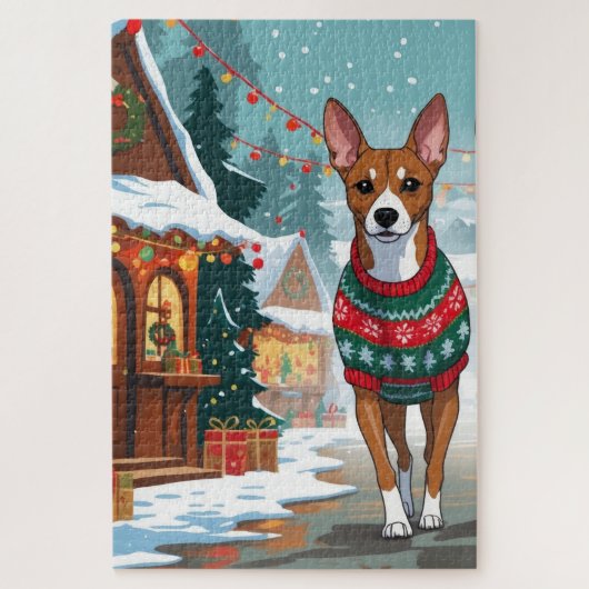 Basenji Dogs Christmas Snow Holiday  Puzzle (Vertikal)