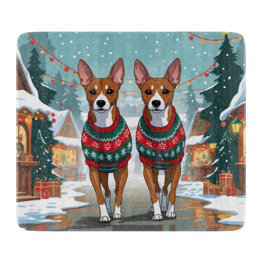 Basenji Dogs Christmas Snow Holiday Schneidebrett (Vorderseite)