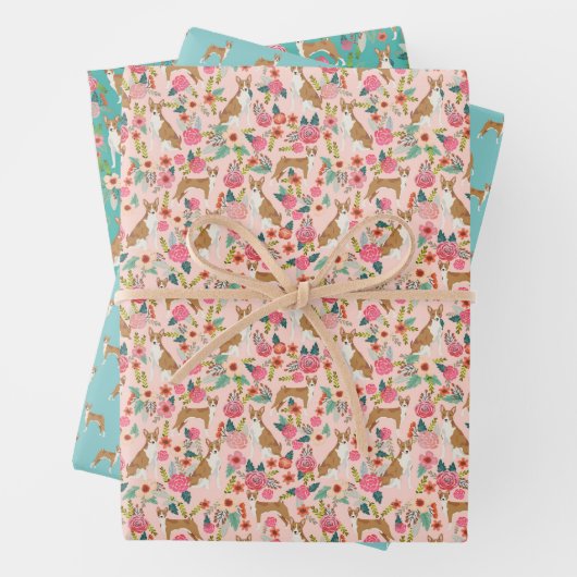 Basenji Dogs Floral Geschenkpapier Set (Beispiel)