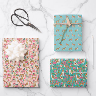 Basenji Dogs Floral Geschenkpapier Set