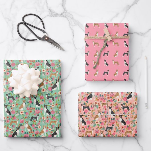 Basenji Dogs Floral Geschenkpapier Set (Vorderseite)