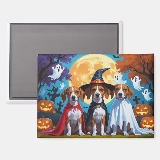 Basenji Dogs Pumpkin Halloween Funny Magnet (Vorderseite/Rückseite)