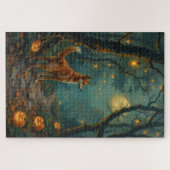 Basenji Enchanted Forest Halloween Kunstwerk Puzzle (Horizontal)