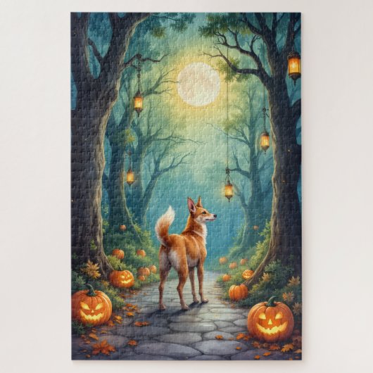 Basenji Enchanted Forest Halloween Kunstwerk Puzzle (Vertikal)