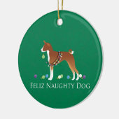 Basenji Feliz Naughty Dog Weihnachten Keramikornament (Links)