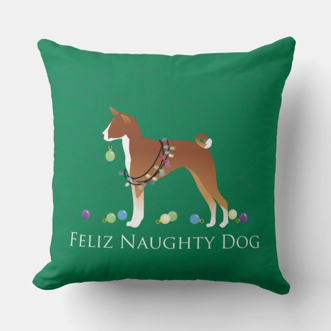 Basenji Feliz Naughty Dog Weihnachten Kissen (Vorderseite)