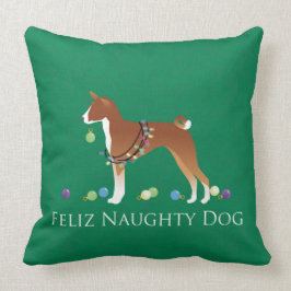 Basenji Feliz Naughty Dog Weihnachten Kissen