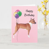 Basenji, Geburtstags-Ballone Karte (Gelbe Blume)