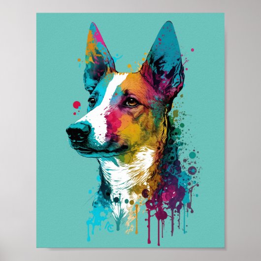 Basenji - Graffiti Neon Ink Splash Poster (Vorne)