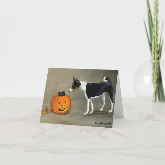 "Basenji Halloween" Hundekunst Notecard Karte (Vorderseite)