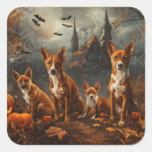 Basenji Halloween Night Doggy Delight Quadratischer Aufkleber (Vorderseite)
