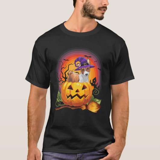 Basenji Hexch Pumpkin Halloween Hund Lover Kostüm T-Shirt (Vorderseite)