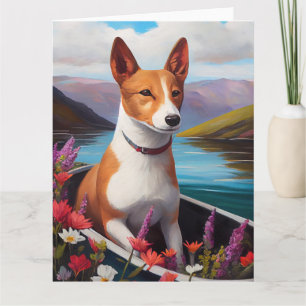 Basenji-Hund auf einem Paddel: Ein landschaftliche Karte