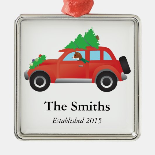 Basenji Hund Auto fahren mit Weihnachtsbaum Silbernes Ornament (Vorne)