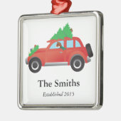 Basenji Hund Auto fahren mit Weihnachtsbaum Silbernes Ornament (Links)