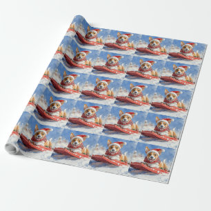 Basenji-Hund im Schlitten Lass es schneien Weihnac Geschenkpapier