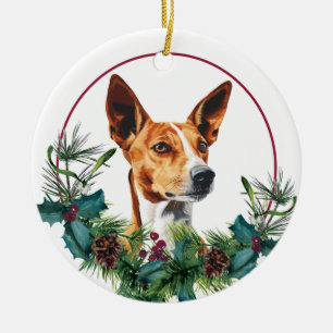 Basenji-Hund Immergrüner Kranz Keramik Ornament