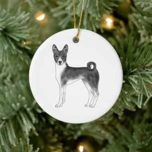Basenji-Hund in Schwarz und Weiß mit individuellem Keramik Ornament