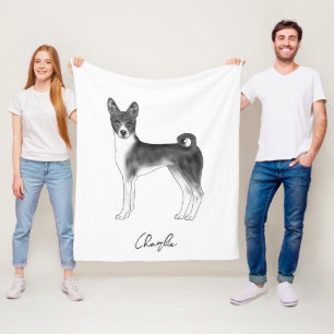 Basenji-Hund in Schwarzweiß mit individuellem Name Fleecedecke