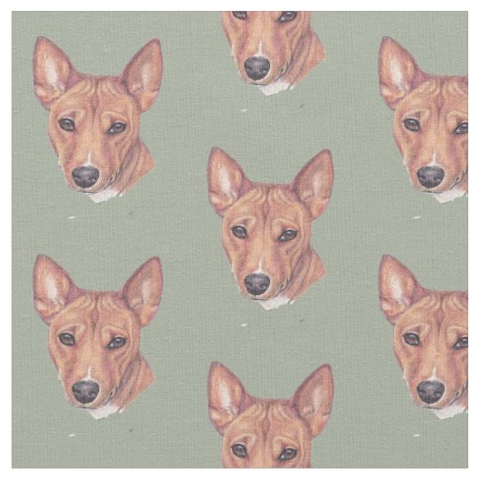 Basenji Hund Kunst Zeichne Fabric Stoff (Nahaufnahme)