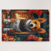 Basenji Hund mit Weihnachtsgeschenken Feuerplatz Puzzle (Horizontal)