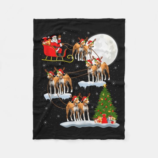 Basenji Hund Santa Schlitten Fliegend Lustiger Mag Fleecedecke (Vorderseite)