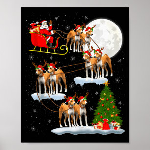 Basenji Hund Santa Schlitten Fliegend Lustiger Mag Poster