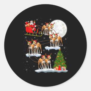 Basenji Hund Santa Schlitten Fliegend Lustiger Mag Runder Aufkleber