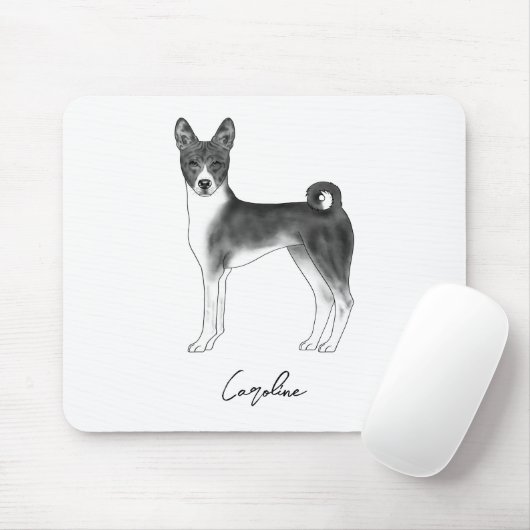 Basenji Hund schwarz-weiß mit Individuelle Name Mousepad (Mit Mouse)