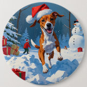 Basenji Hund spielen in der Schnee-Winter-Szene Button (Vorderseite)