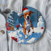 Basenji Hund spielen in der Schnee-Winter-Szene Button (Beispiel)