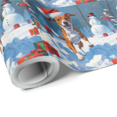 Basenji Hund spielen in der Schnee-Winter-Szene Geschenkpapier (Rolleneckpunkt)